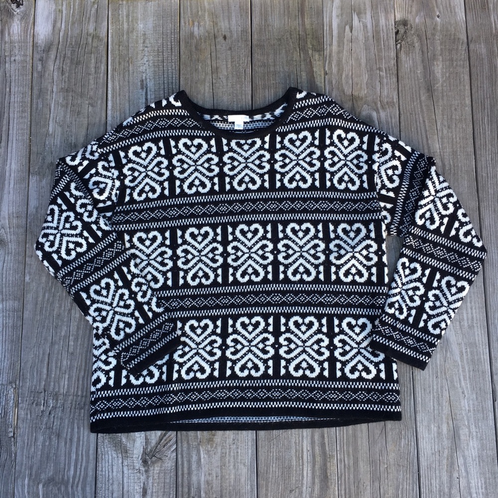 J Jill Black Whitehead Crew Neck Wool Sweater M